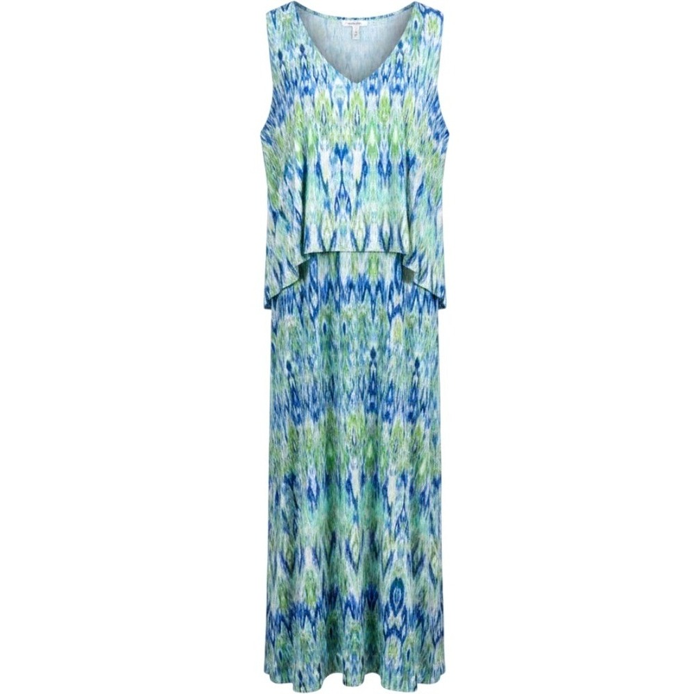Chico's ~ Blue/Green Ikat Print Popover Maxi Dress ~ Size 3 (16/18)